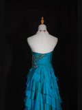 Retro 1950s A line Sweetheart Blue Chiffon With Beads Layered Long Prom Dresses Inspo 22th Birthday Outfit Formal Gown HZ0311