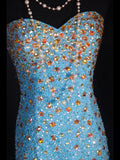 Vintage Mermaid 80s Sweethart Blue Beads With Gold Beaded Long Prom Dresses Inspo 20th Birthday Outfit Formal Gowns HZ0311