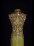 Retro 60s Sheath High Neck Yellow Chiffon With Gem Beads Prom Dresses Inspo 22th Birthday Outfit Formal Gown HZ0311