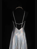 Vintage 2000s A Line Spaghetti Straps Silver Gray Backless Plus Size With Slit Long Prom Dresses Impress 21th Birthday Outfits Prom Gown HZ0311