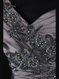 Vintage Mermaid One Shoulder Gray 1970s With Appliqued Beads Bodice Long Prom Dresses Inspo 19th Birthday Outfit Formal Gown HZ0311
