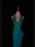 Retro 60s High Low V Neck Blue Chiffon With Beads Lace Prom Dresses Inspo 22th Birthday Outfit Formal Gown HZ0311