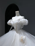 Princess Long Wedding Gowns Ball Gown Off The Shoulder Style for Bride With Short Sleeves Train White Bridal Dresses HZ0311