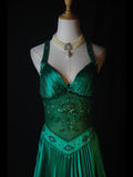 Retro 60s A line Halter Dark Emerald Green Satin With Beads Long Prom Dresses Inspo 22th Birthday Outfit Formal Gown HZ0311