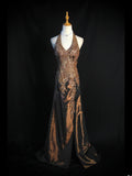 Vintage Mermaid 80s Halter Chocolate Taffeta With Slit Beads Long Prom Dresses Inspo Birthday Outfit Formal Gowns HZ0311