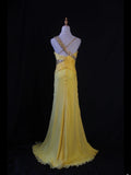 Retro 1950s Mermaid Irregular Straps Yellow Chiffon With Beads Ruffled Long Prom Dresses Inspo 21st Birthday Outfit Formal Gown HZ0311