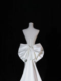 Modest Long Wedding Dresses Mermaid Strapless Satin Style for Bride With Bow-knot Bodice Train Bridal Dresses HZ0311