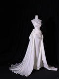 Simple Long Wedding Dresses Mermaid White Mermaid Satin Pleats Wedding Dress Silky Satin Style For Brides Fitted Bridal Gowns HZ0311