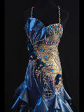 Vintage Mermaid Spaghetti Straps Royal Blue Satin Silver Satin 70s With Beads Long Prom Max Dresses Inspo 18th Birthday Outfit Formal Dress For Women HZ0311