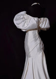 Classic Long Wedding Gowns Mermaid Off The Shoulder Satin Style for Bride With Pleated Bodice Train White Bridal Dress HZ0311