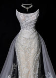 Romantic Long Wedding Dresses White Mermaid Strapless Lace Long Wedding Dress Style For Brides Fitted With Train Bridal Gowns HZ0311