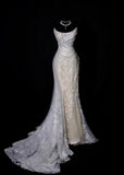 Romantic Long Wedding Dresses White Mermaid Strapless Lace Long Wedding Dress Style For Brides Fitted With Train Bridal Gowns HZ0311