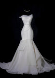 Modest Long Wedding Dresses Mermaid Strapless Chiffon Style for Bride With Pleated Bodice Train Bridal Dresses HZ0311
