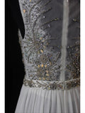 Vintage A Line Scoop Silver Gray Lace Tops Chiffon 80s With Beaded Bodice Long Prom Dresses Inspo Birthday Outfit Formal Dress For Women HZ0311