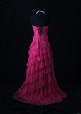 Vintage A Line Sweetheart Hot Pink Tulle 1950s With Ruffled Layered Bodice Long Prom Dresses Inspo 18th Birthday Outfit Formal Gown HZ0311