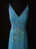 Vintage Mermaid V Neck Royal Blue Chiffon 90s With Beadings Prom Max Dresses Inspo 19th Birthday Outfit Formal Dress For Women HZ0311