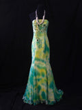 Retro 80s Mermaid Strapless Floral Green Chiffon With Beadings Long Prom Dresses Inspo 22th Birthday Outfit Formal Dress HZ0311
