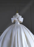 Princess Long Wedding Gowns Ball Gown Off The Shoulder Pleated Satin for Bride With Sleeves Train White Bridal Dress HZ0311