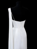Simple Wedding Gowns 1960s Dresses Sheath One Shoulder Chic Style for Bride Satin Short White Petite/Plus Size Bridal Gown HZ0311