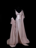 Chic Formal Mermaid Spaghetti Strap Pink Satin With Slit Cape Style Impress Long Prom Dresses Party Gowns HZ0311