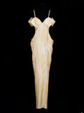 Chic Sheath Spaghetti Strap Yellow Long Prom Formal Fancy Evening Dresses Dinner Outfits Classy Party Gowns HZ0311
