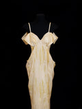 Chic Sheath Spaghetti Strap Yellow Long Prom Formal Fancy Evening Dresses Dinner Outfits Classy Party Gowns HZ0311