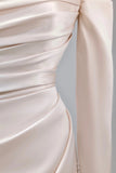 Charming Women's Mermaid Off The Shoulder Satin Light Pink With Long Sleeves Wedding Dresses HZ0311