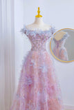 Classy A line Off The Shoulder Pink Floral Floor Length Prom Dresses Formal Dress Birthday Outfits Prom Gown HZ0311