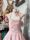 Chic Ball Gown Halter Blush Pink Short 19th Birthday Dress Homecoming Dresses Cocktail Gown HZ0311