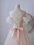 Classy Ball Gown Off The Shoulder Tulle Prom Dresses Long Party Dress Evening Outfits Graduation Dress HZ0311