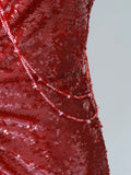 Charming Mermaid Halter Wine Red Sequins Sleeveless Long Prom Dresses Pleated Prom Gowns HZ0311