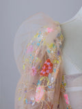 Cute A line Strapless With Long Sleeves Lace Floral Long Prom Dresses Formal Party Dress Prom Gown HZ0311