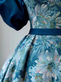 Modest Ball Gown Strapless Floral Blue Satin Prom Dresses Long Sweet 16 Birthday Party Dress Evening Dresses HZ0311