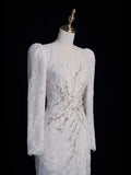 Vintage Mermaid V Neckline Lace Long Sleeeves Wedding Dress Fairytale Autumn Bridal Dresses HZ0311