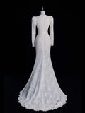 Vintage Mermaid V Neckline Lace Long Sleeeves Wedding Dress Fairytale Autumn Bridal Dresses HZ0311