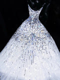 Sparkly Ball Gown Sweetheart White Beaded Bodice Long Prom Dress Evening Outfits Formal Dress HZ0311