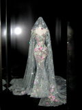 Shimmer Mermaid Scoop Neck Floral Sequin Lace Wedding Dress With Train Fairytale Brides Gown Wedding Dresses HZ0311