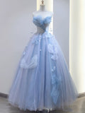 Charming Ball Gown Sweetheart Blue Tulle Long Prom Dresses Formal Party Dress Prom Gown HZ0311
