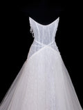 Glitter Wedding Dresses Ball Gown V Neckline Sequin Beaded White Brides Dress Fitted Long Bridal Gowns HZ0311