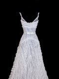 Glitter Wedding Dresses Ball Gown Spaghetti Strap Sequin Beaded White Brides Dress Fitted Long Bridal Gowns HZ0311