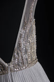 Vintage Prom Dresses Aesthetic A line Scoop Neck Silver Gray Pleated With Beaded Bodice Inspo Formal Party Gown HZ0311