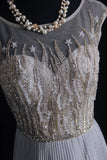 Vintage Prom Dresses Aesthetic A line Scoop Neck Silver Gray Pleated With Beaded Bodice Inspo Formal Party Gown HZ0311