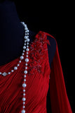 Vintage Prom Dresses Aesthetic A line One Shoulder Red Chiffon With Beaded Bodice Inspo Formal Party Gown HZ0311