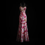 Vintage Prom Dresses Aesthetic Mermaid Sweetheart Floral Satin With Beaded Crystals Bodice Inspo Formal Party Gowns HZ0311
