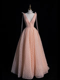 Beautiful Ball Gown V Neck Blush Pink Long Prom Dresses Formal Gowns Inspo Evening Outfit HZ0311