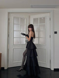 Sexy High Low Halter Black Tie Wedding Guest Dress Satin Ruffles Long Prom Dresses Night Semi Formal Gown HZ0311