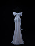Vintage Mermaid Off The Shoulder Light Sky Blue Sequin Long Prom Dresses Party Dress 18th Birthday Outfits Graduation Dress HZ0311