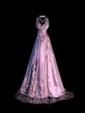 Vintage A Line V Neck 1950s Lilac With Beaded Appliques Long Prom Dresses Party Dress 18th Birthday Outfits Graduation Dress HZ0311