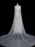 Charming A Line V Neckline With Cape White Tulle Wedding Dress Long Fairytale Autumn Bridal Dresses HZ0311