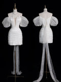 Classic Sheath Wedding Dresses Off The Shoulder Short White With Short Sleeves Brides Dress Summer Bridal Gowns HZ0311